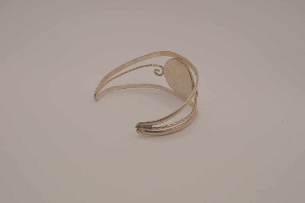 Vintage Mexican Alpaca silver Pink floral cuff bracelet