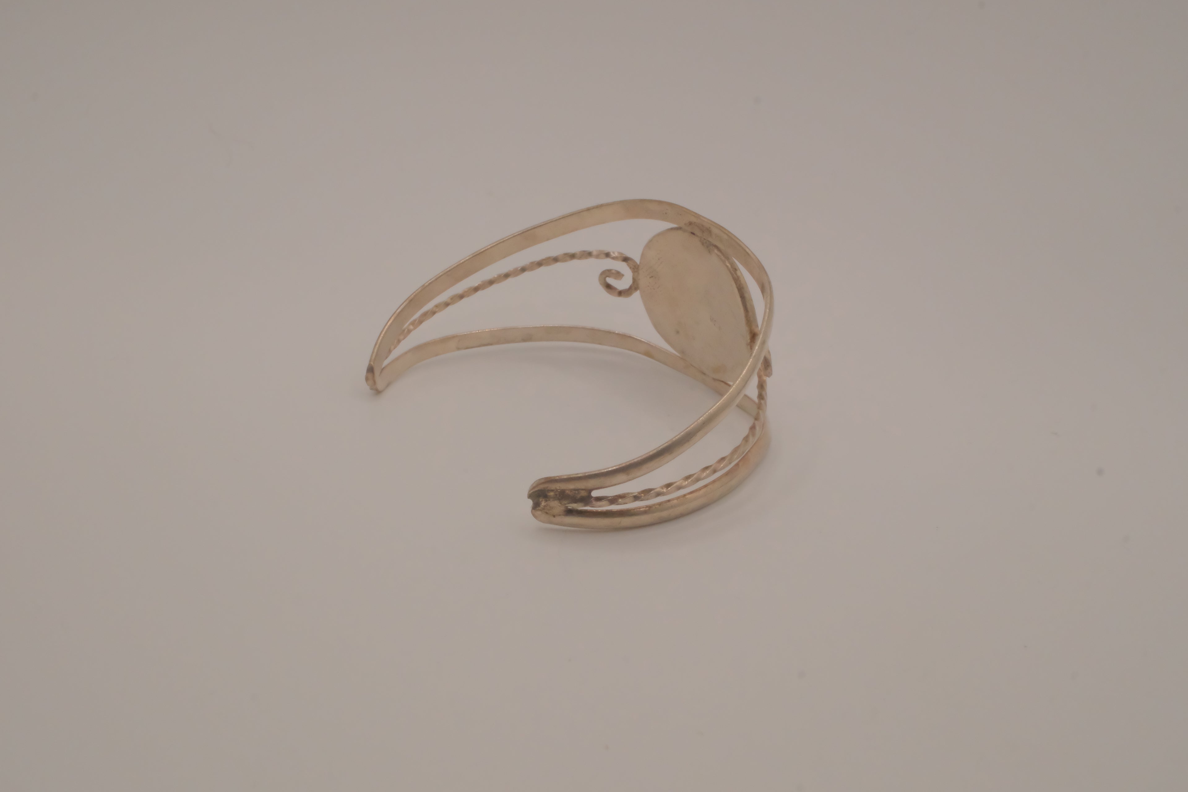 Vintage Mexican Alpaca silver Pink floral cuff bracelet