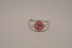 Vintage Mexican Alpaca silver Pink floral cuff bracelet