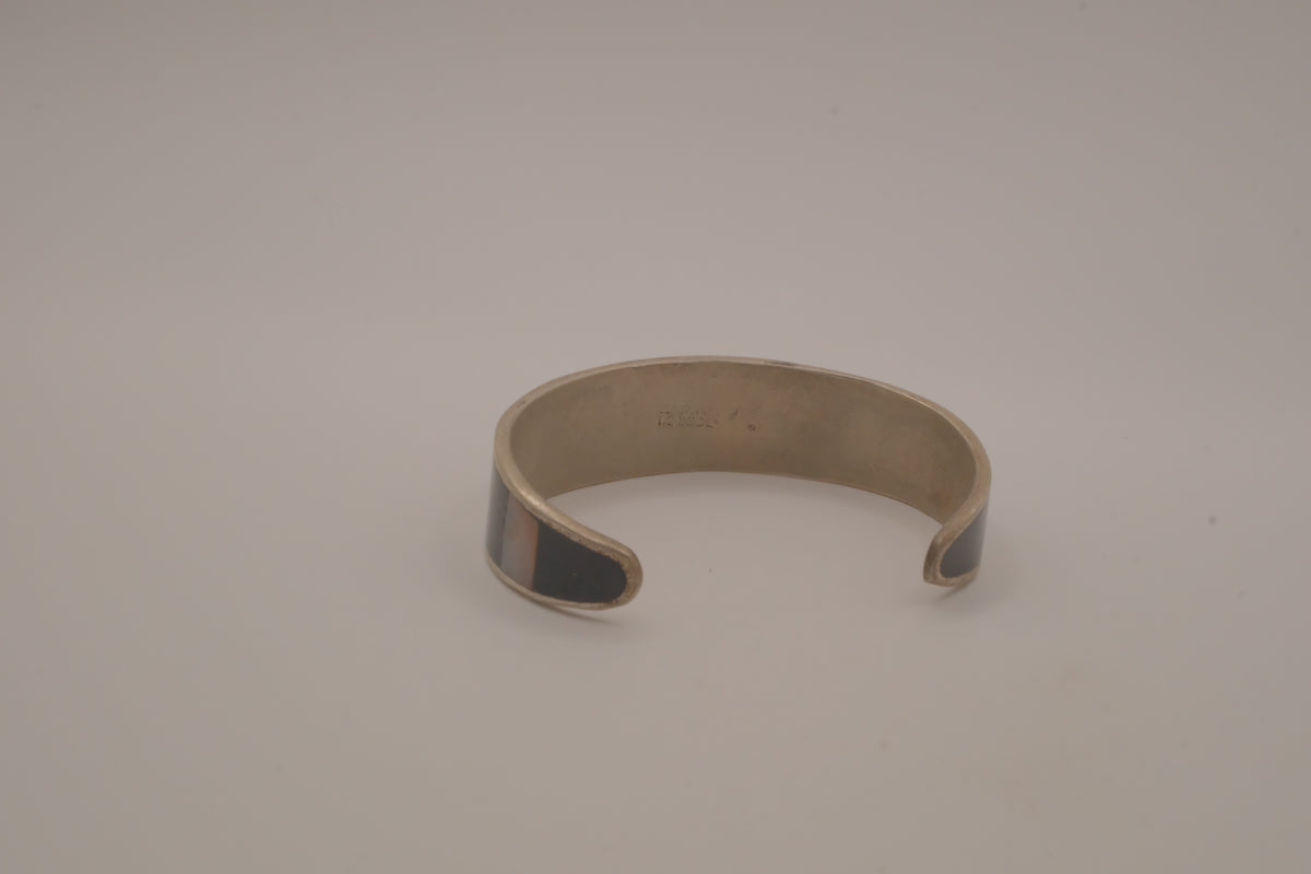 Vintage Mexican Alpaca silver tulip mother-of-pearl &nbsp;cuff bracelet