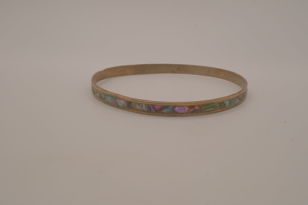 Vintage Mexican Alpaca silver Abalone inlay cuff bracelet