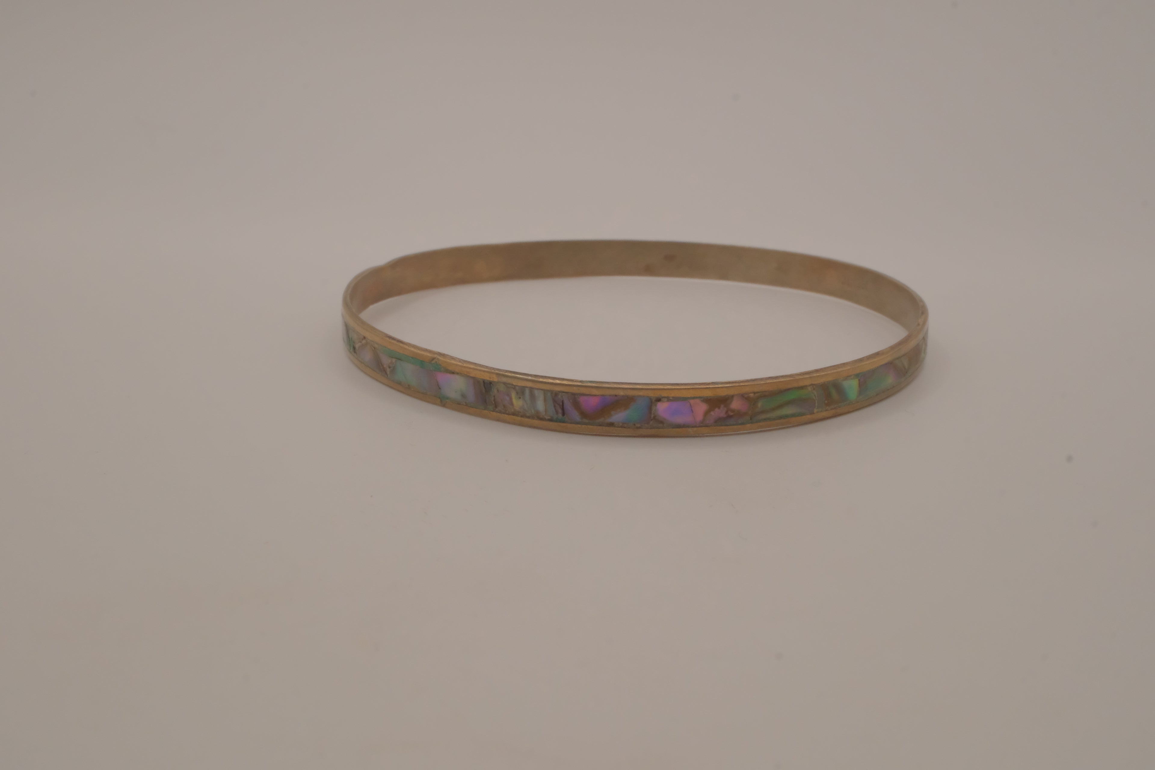 Vintage Mexican Alpaca silver Abalone inlay cuff bracelet