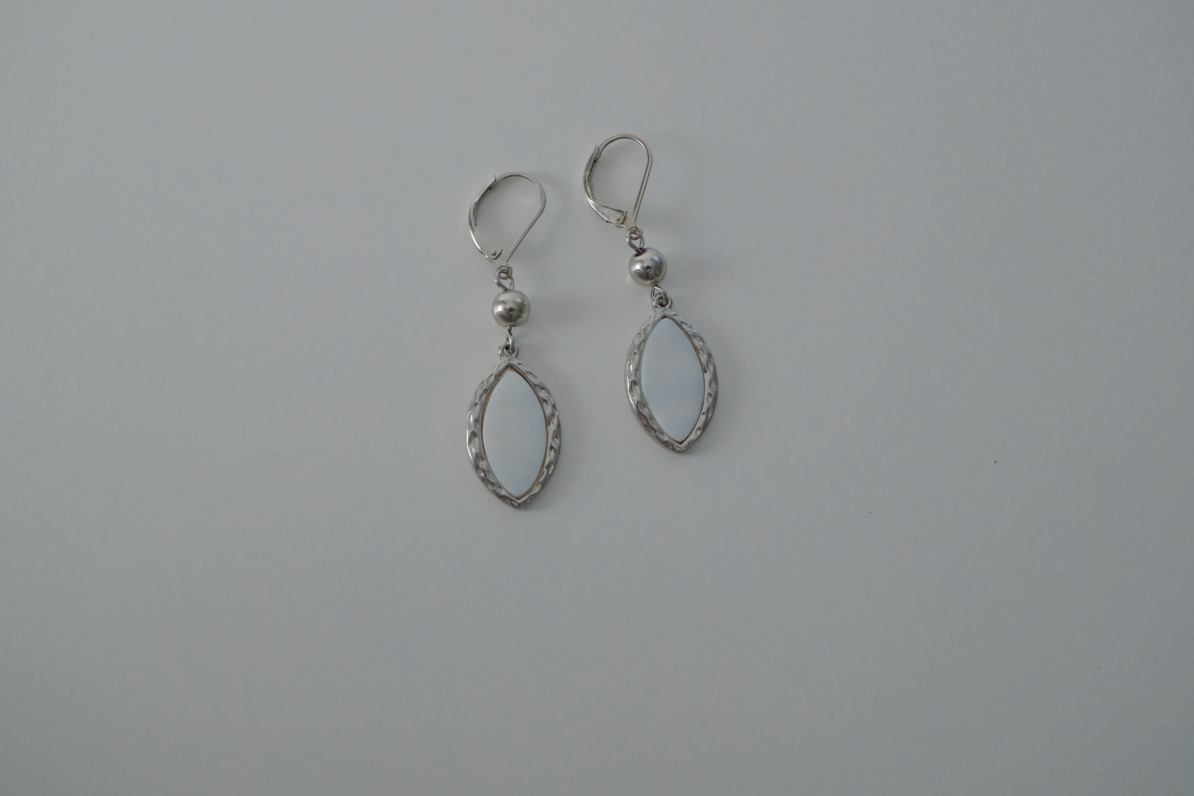 Vintage Silver White Stone Drop Earrings