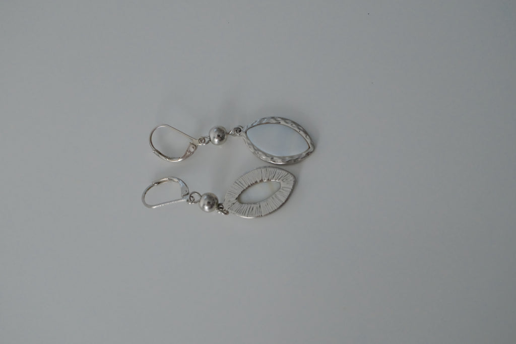 Vintage Silver White Stone Drop Earrings