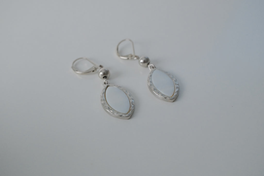 Vintage Silver White Stone Drop Earrings