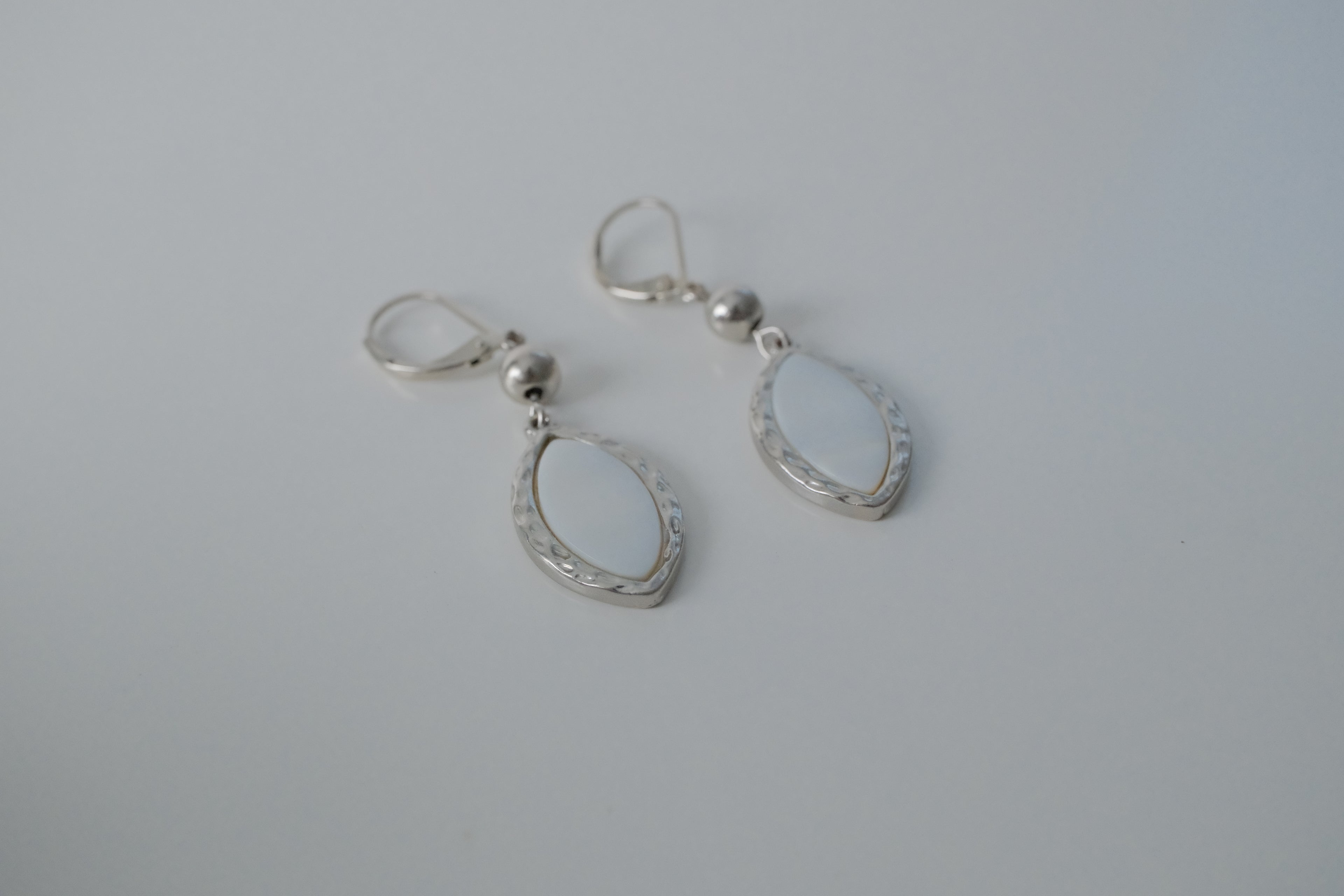 Vintage Silver White Stone Drop Earrings
