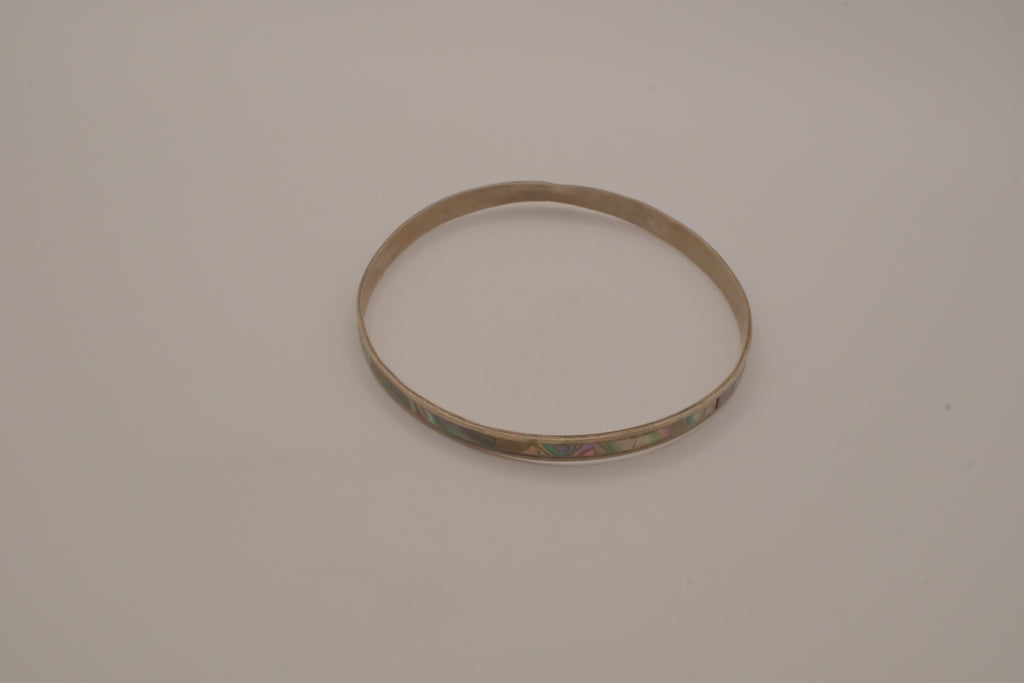 Vintage Mexican Alpaca silver Abalone inlay cuff bracelet