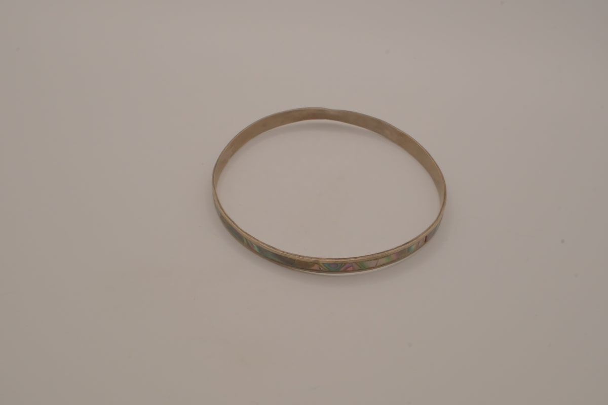 Vintage Mexican Alpaca silver Abalone inlay cuff bracelet