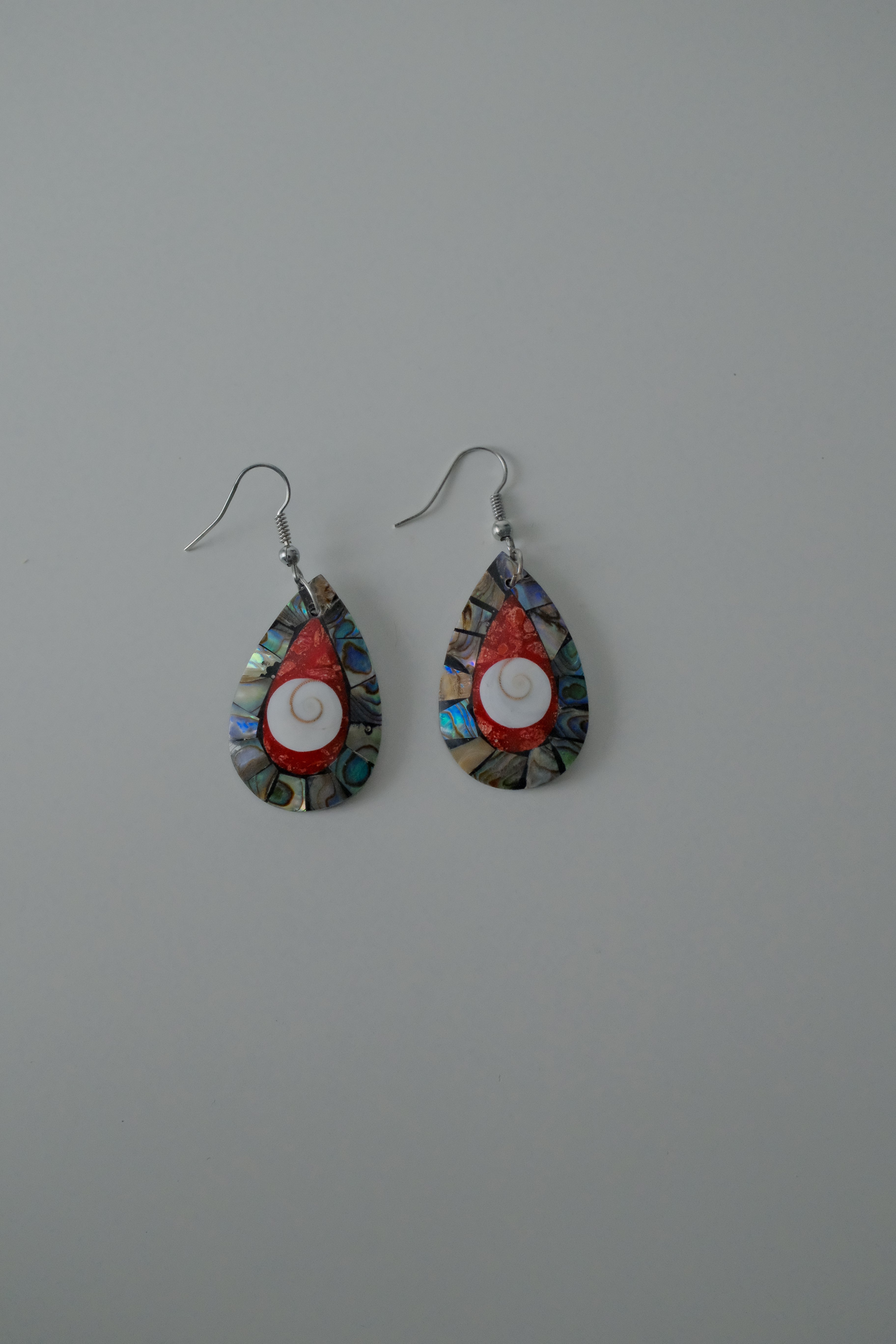 Abalone and Mother of Pearl Teardrop Earrings