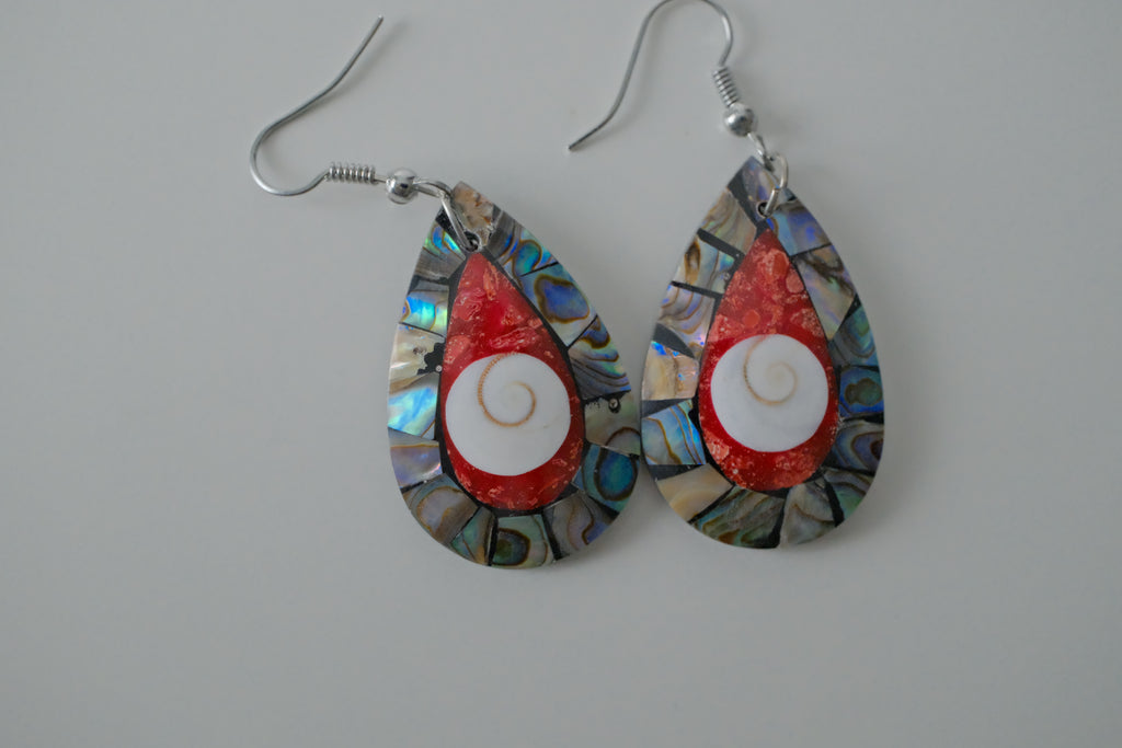 Abalone and Mother of Pearl Teardrop Earrings