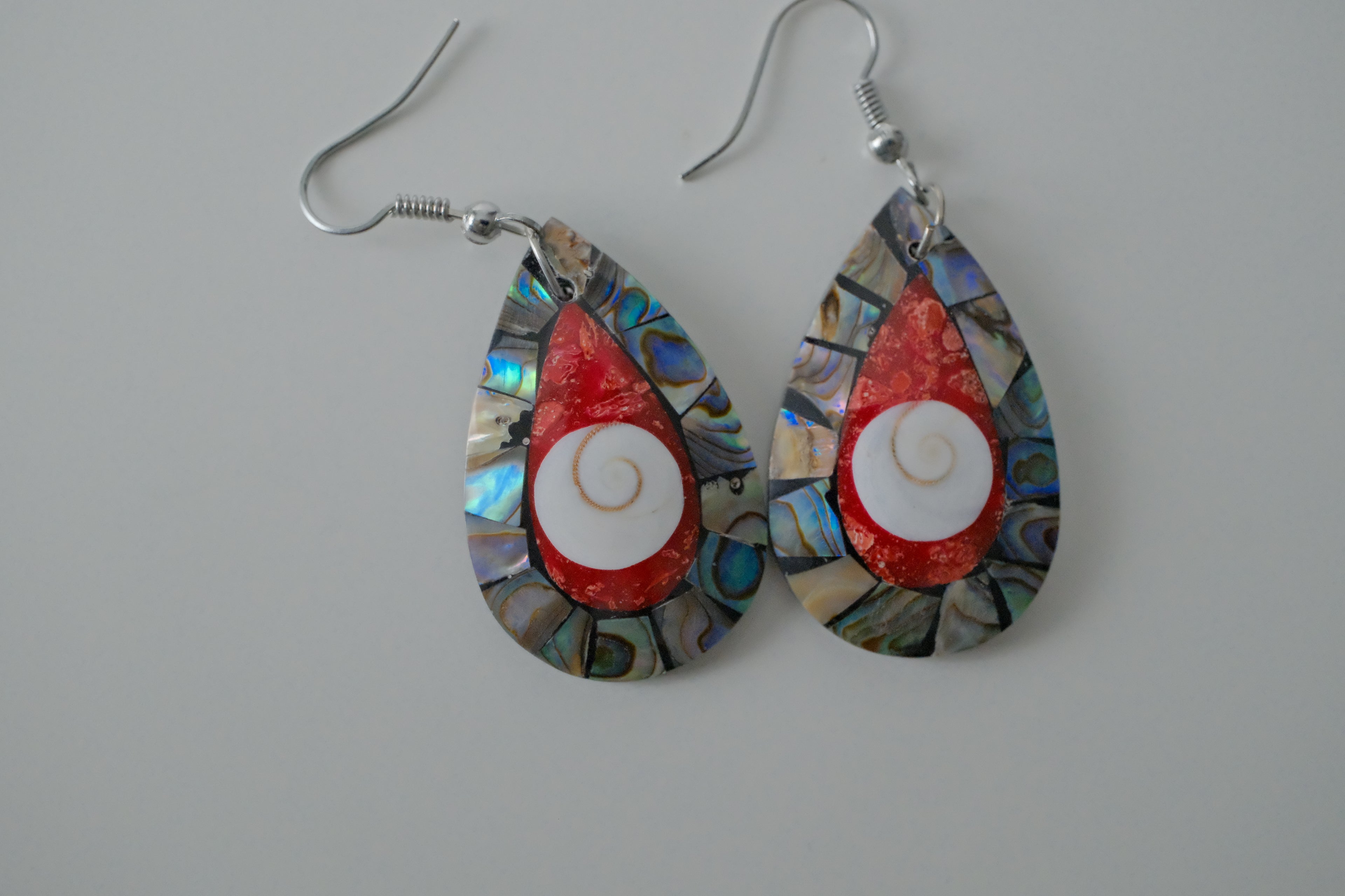 Abalone and Mother of Pearl Teardrop Earrings