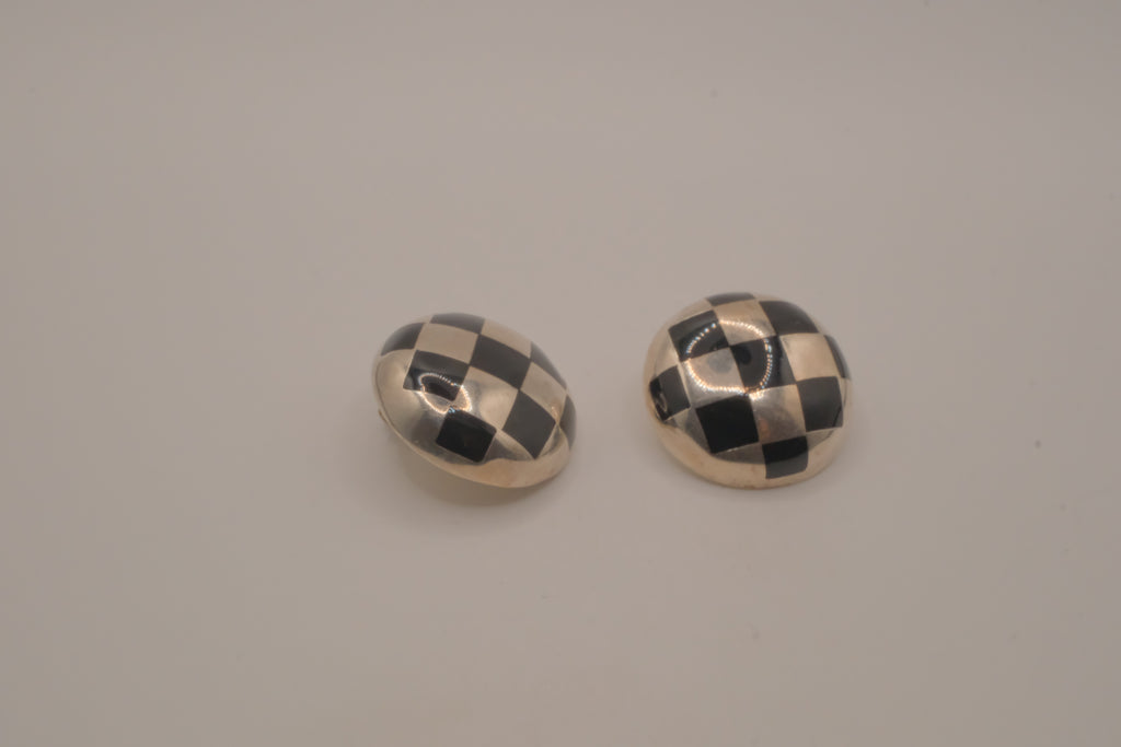 Vintage Sterling silver checkered dome clip-on earrings