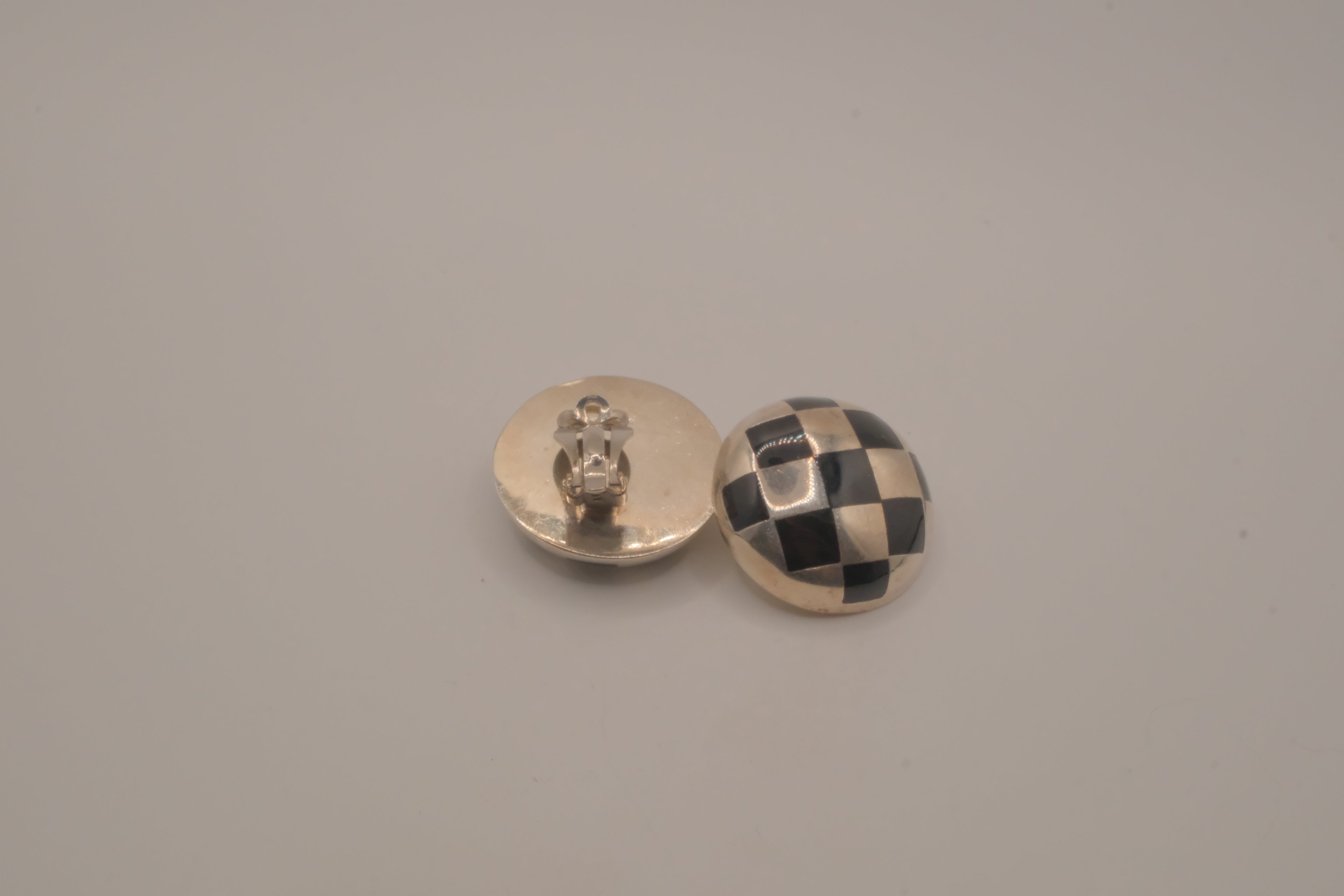 Vintage Sterling silver checkered dome clip-on earrings