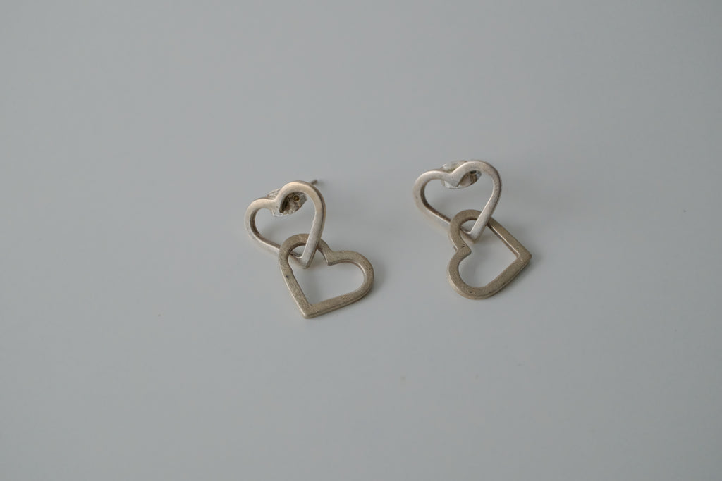 Sterling Silver 2 Heart Drop Earrings
