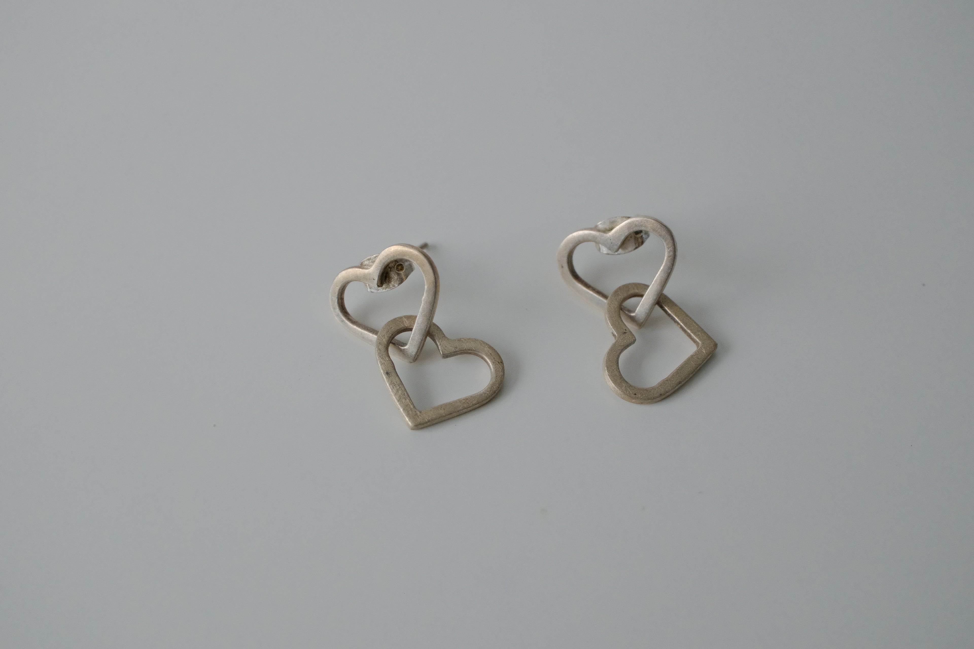 Sterling Silver 2 Heart Drop Earrings