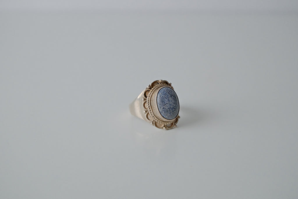 Sterling Silver Grey Cabachon Stone Ring