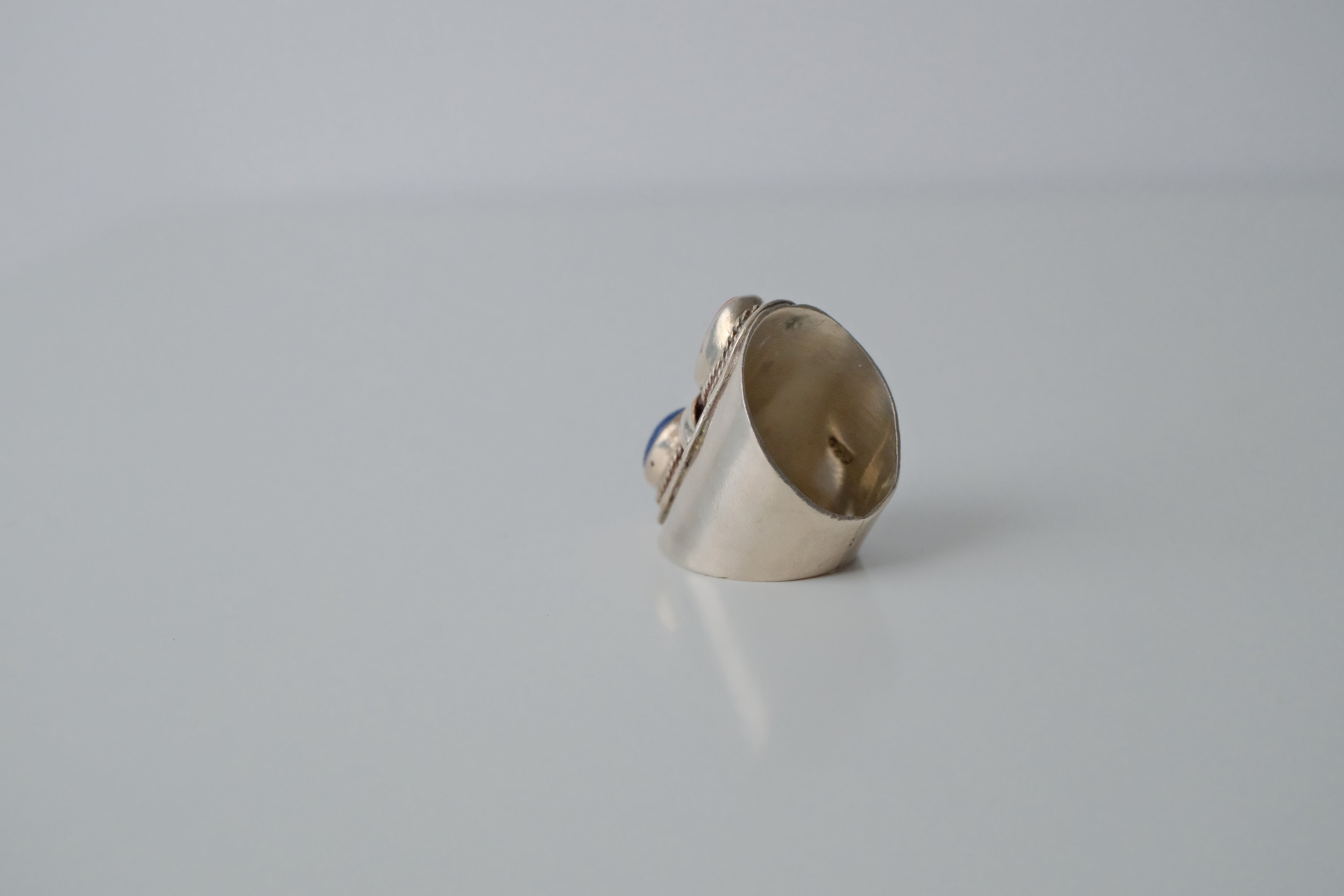 Vintage Sterling Silver Lapiz Lazuli and Coral Ring