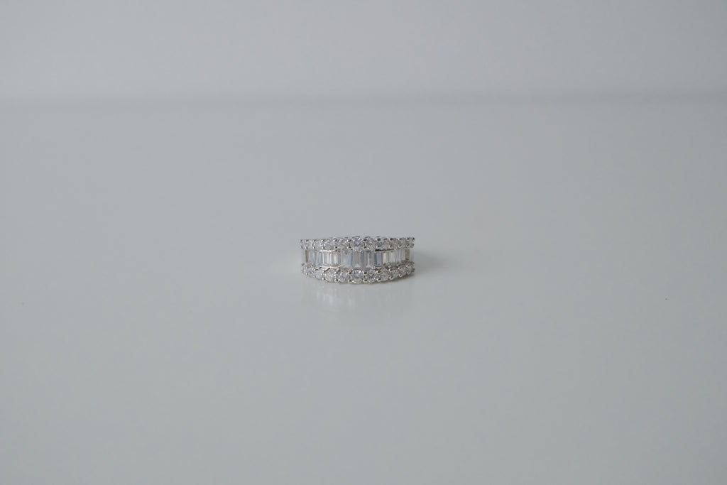 Sterling Silver 3 row Cubic Zirconia Ring