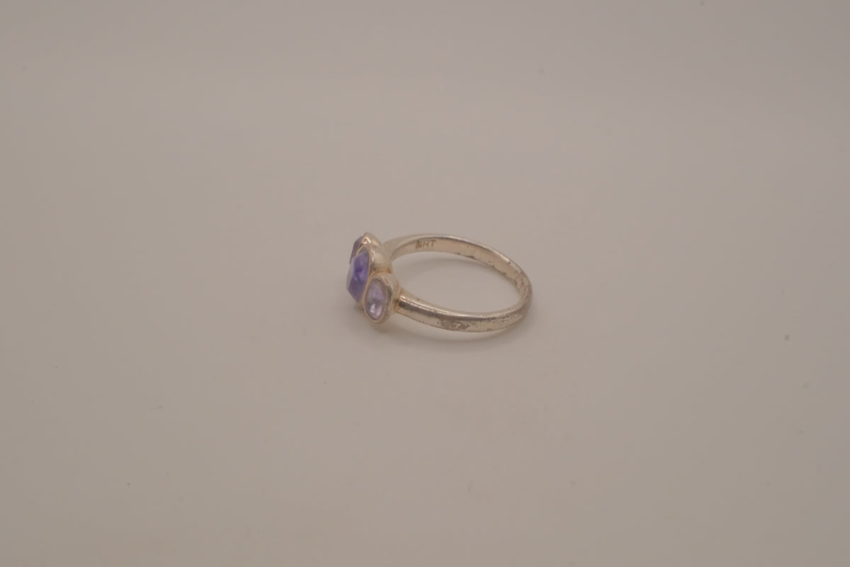 Vintage Sterling silver three-stone bezel-set Amethyst ring
