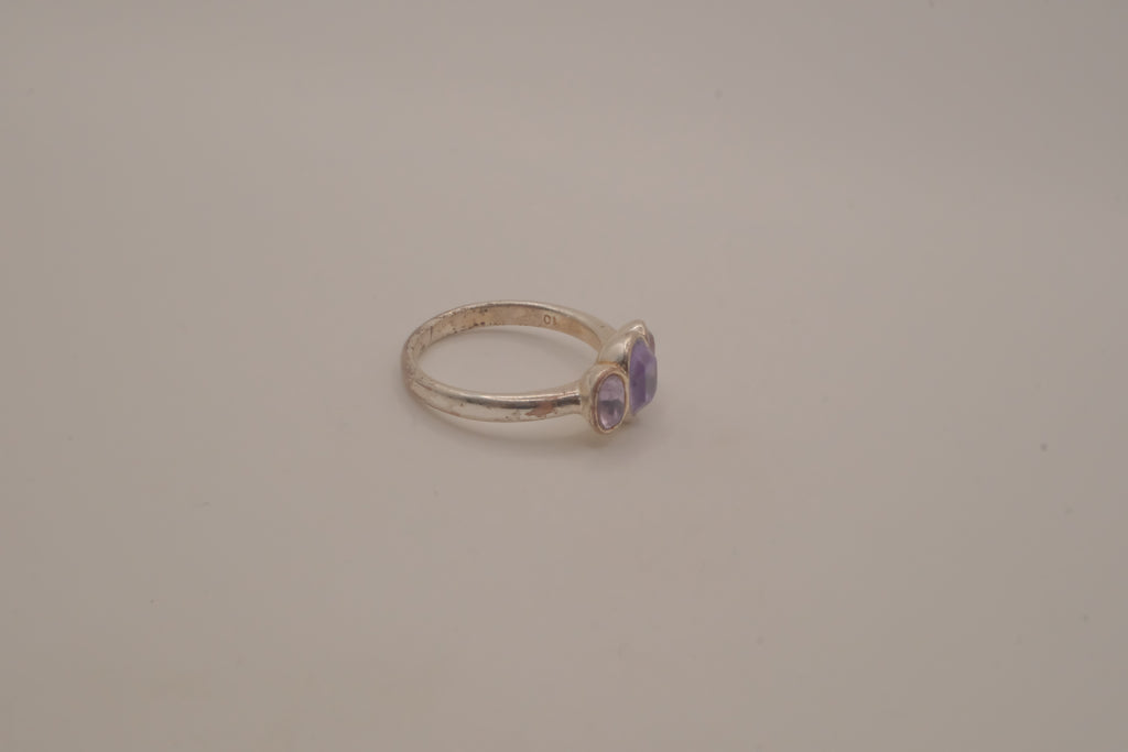 Vintage Sterling silver three-stone bezel-set Amethyst ring