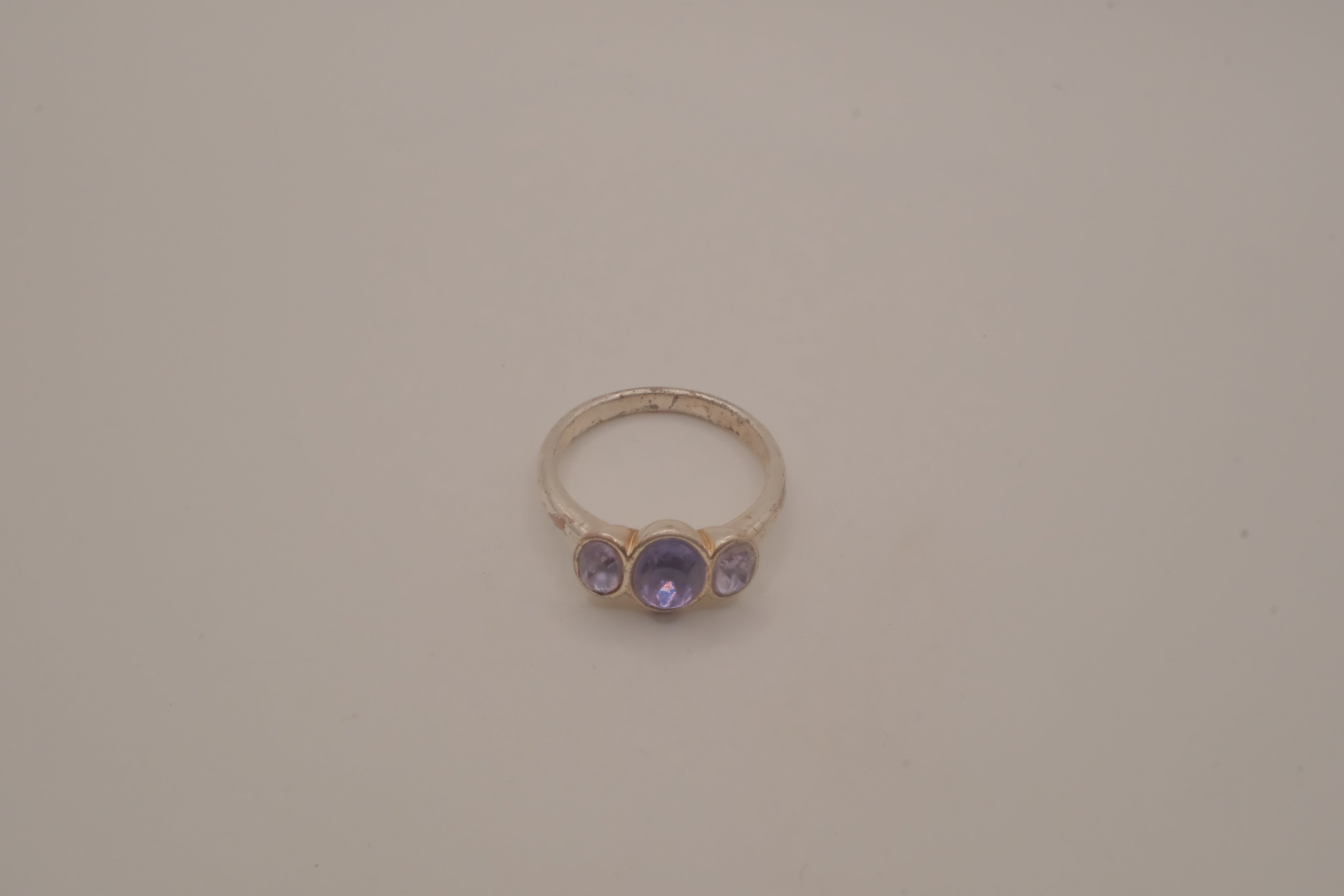 Vintage Sterling silver three-stone bezel-set Amethyst ring