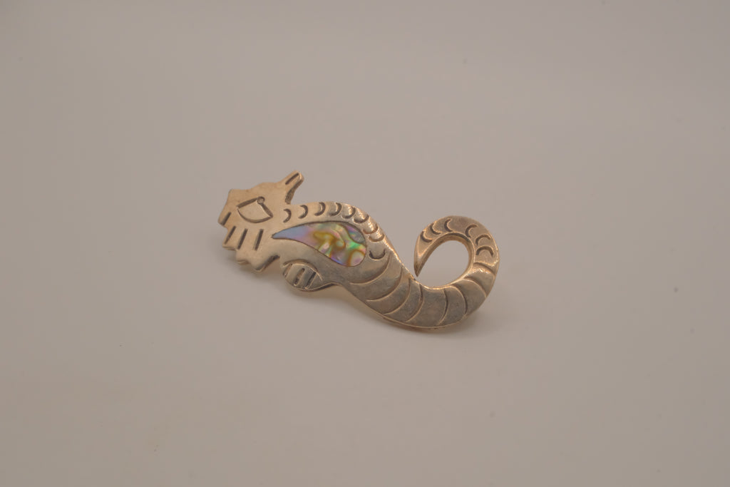Vintage Mexican sterling silver seahorse brooch pin