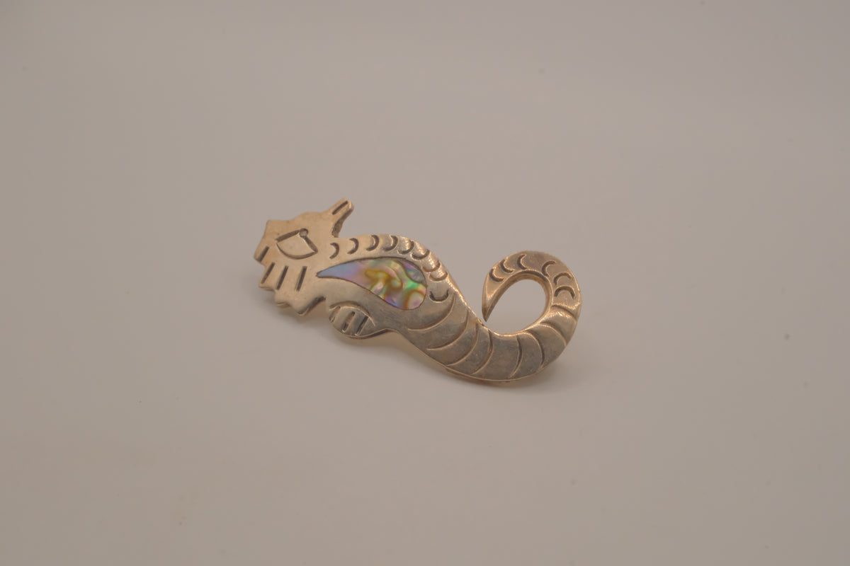 Vintage Mexican sterling silver seahorse brooch pin