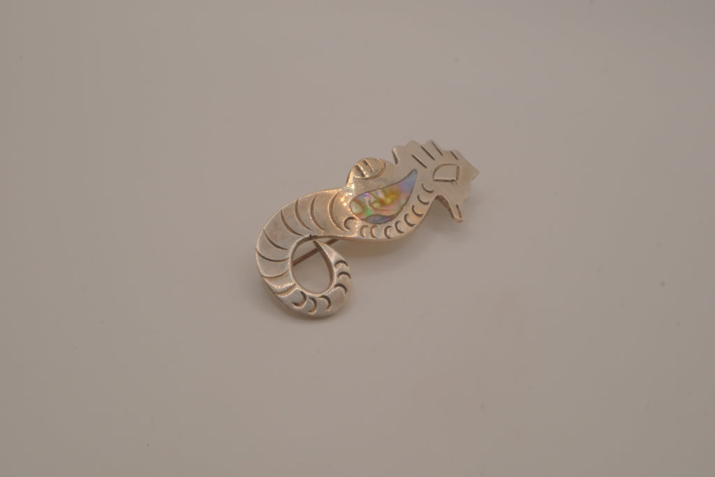Vintage Mexican sterling silver seahorse brooch pin