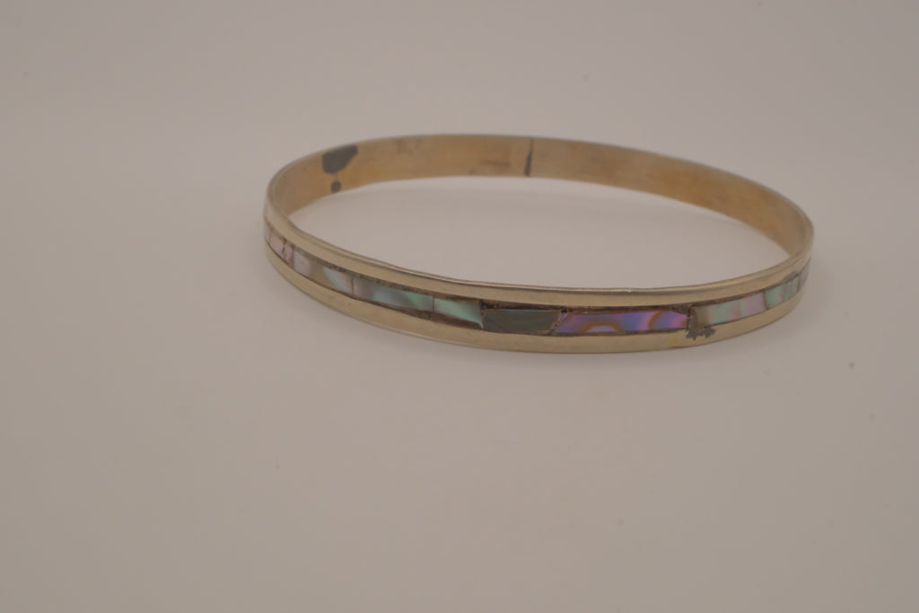 Vintage Mexican Alpaca silver Abalone inlay cuff bracelet