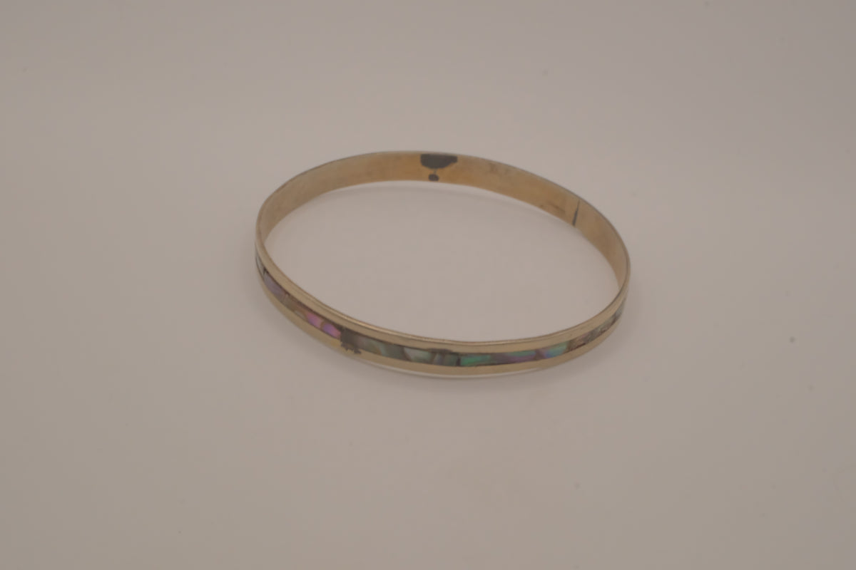 Vintage Mexican Alpaca silver Abalone inlay cuff bracelet