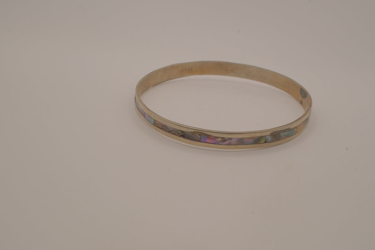 Vintage Mexican Alpaca silver Abalone inlay cuff bracelet