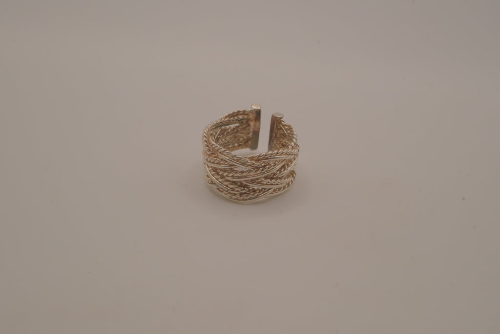 Sterling silver woven mesh statement ring