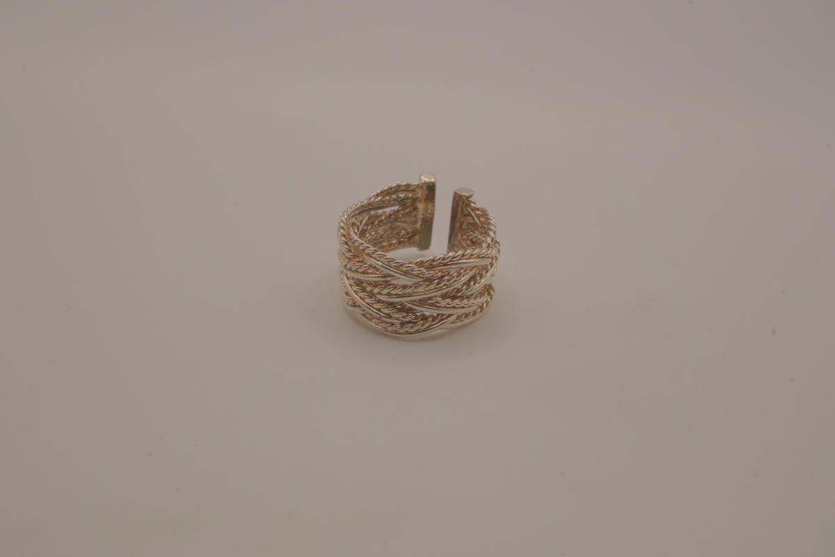 Sterling silver woven mesh statement ring
