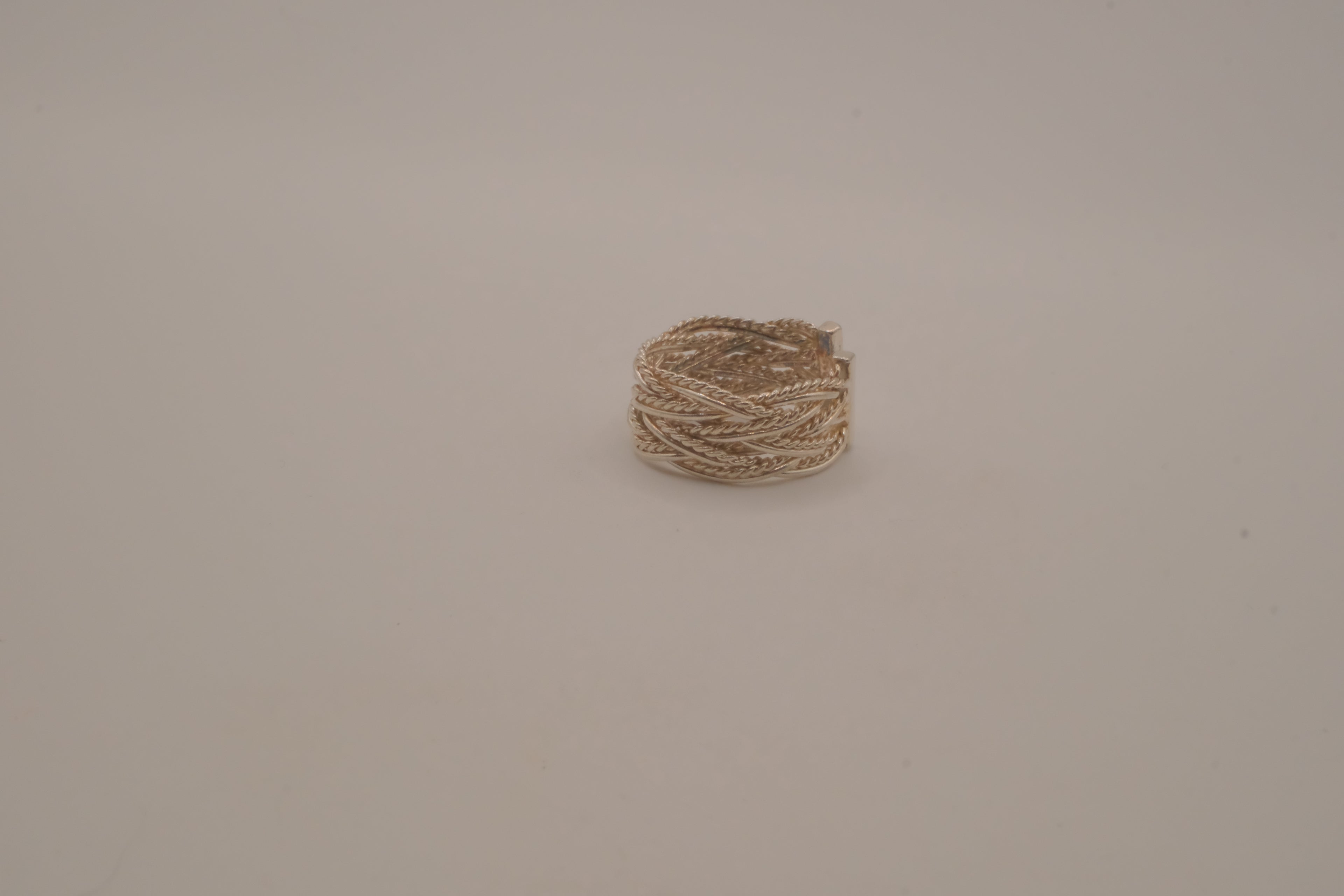 Sterling silver woven mesh statement ring