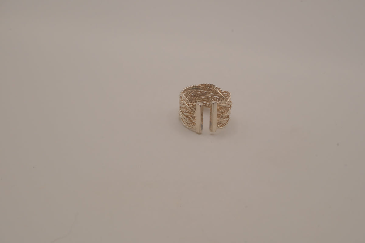 Sterling silver woven mesh statement ring
