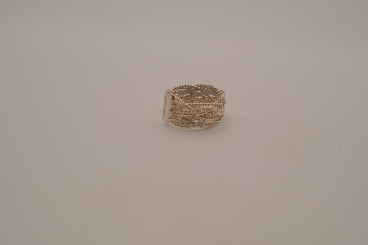 Sterling silver woven mesh statement ring