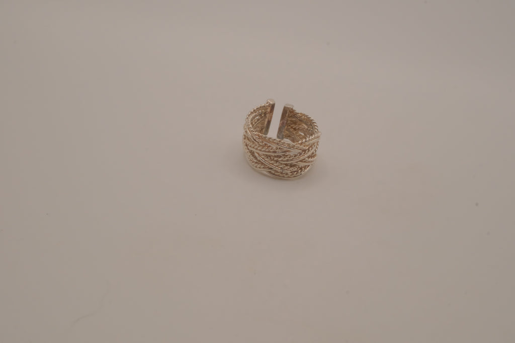 Sterling silver woven mesh statement ring