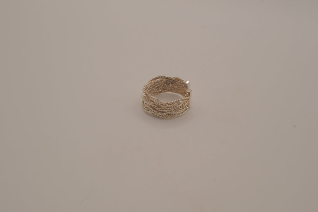 Sterling silver woven mesh statement ring