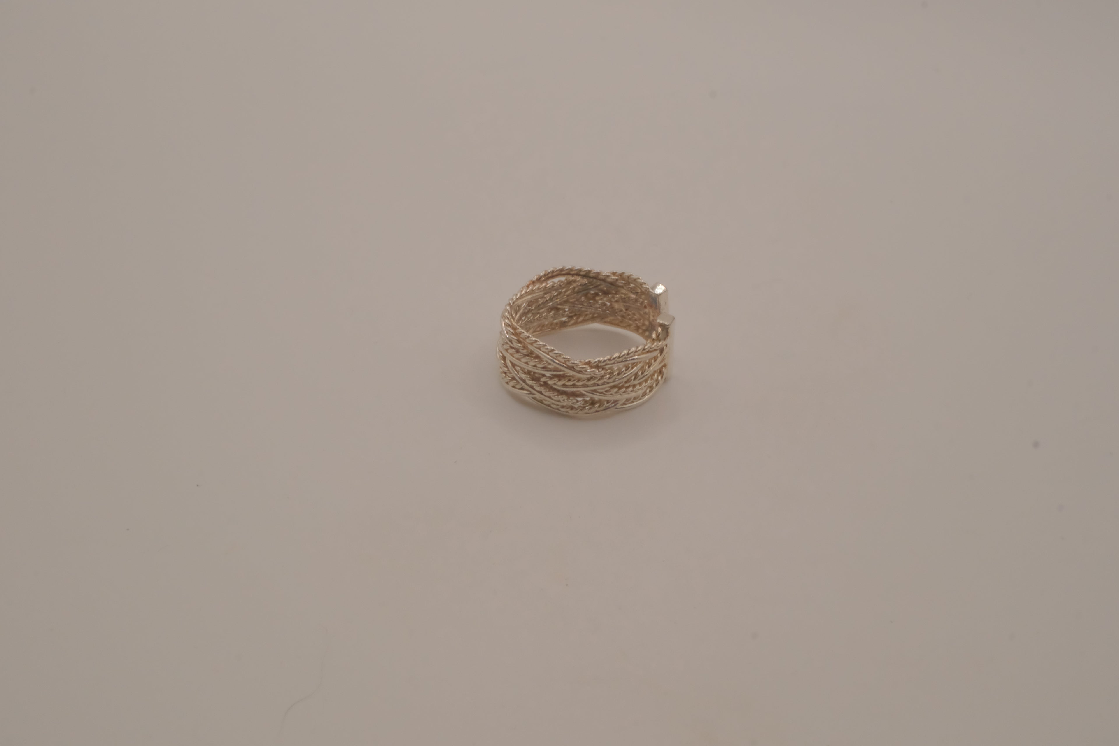 Sterling silver woven mesh statement ring