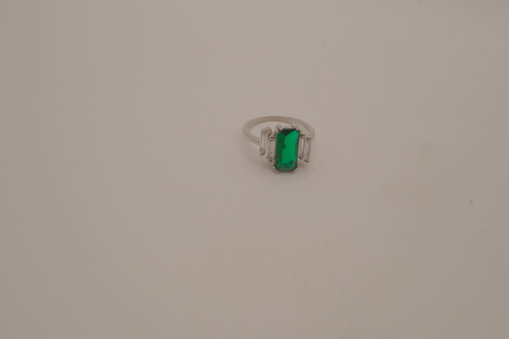 Sterling silver emerald-cut green gemstone ring