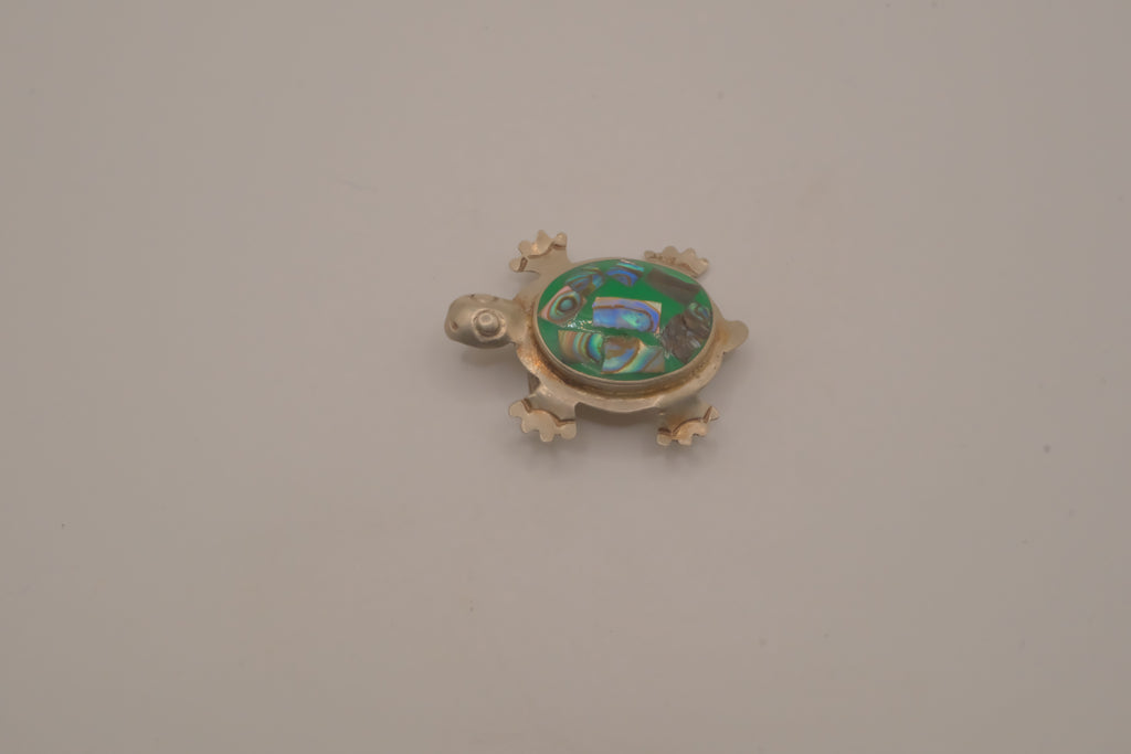 Vintage Mexican Alpaca Abalone turtle brooch