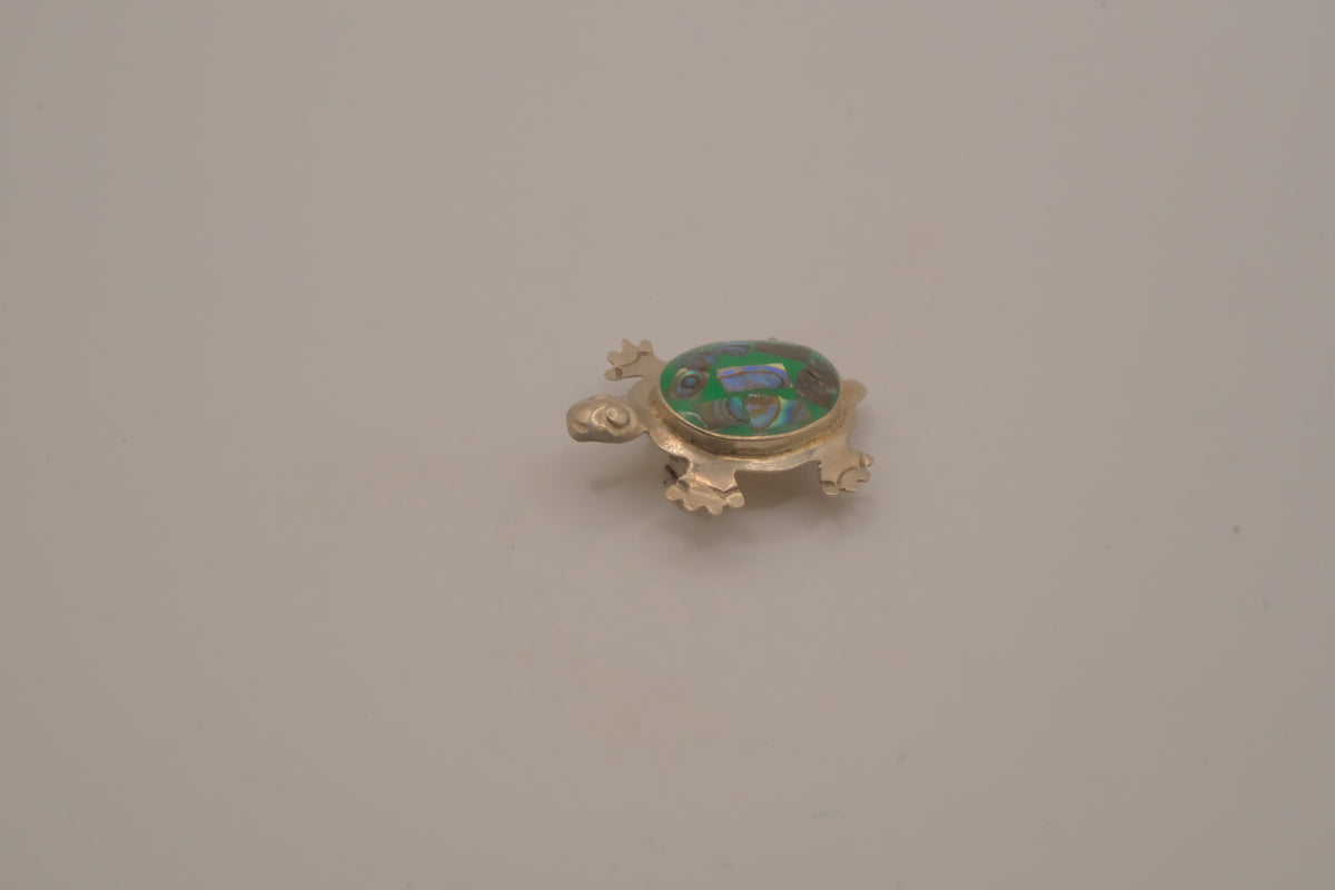Vintage Mexican Alpaca Abalone turtle brooch