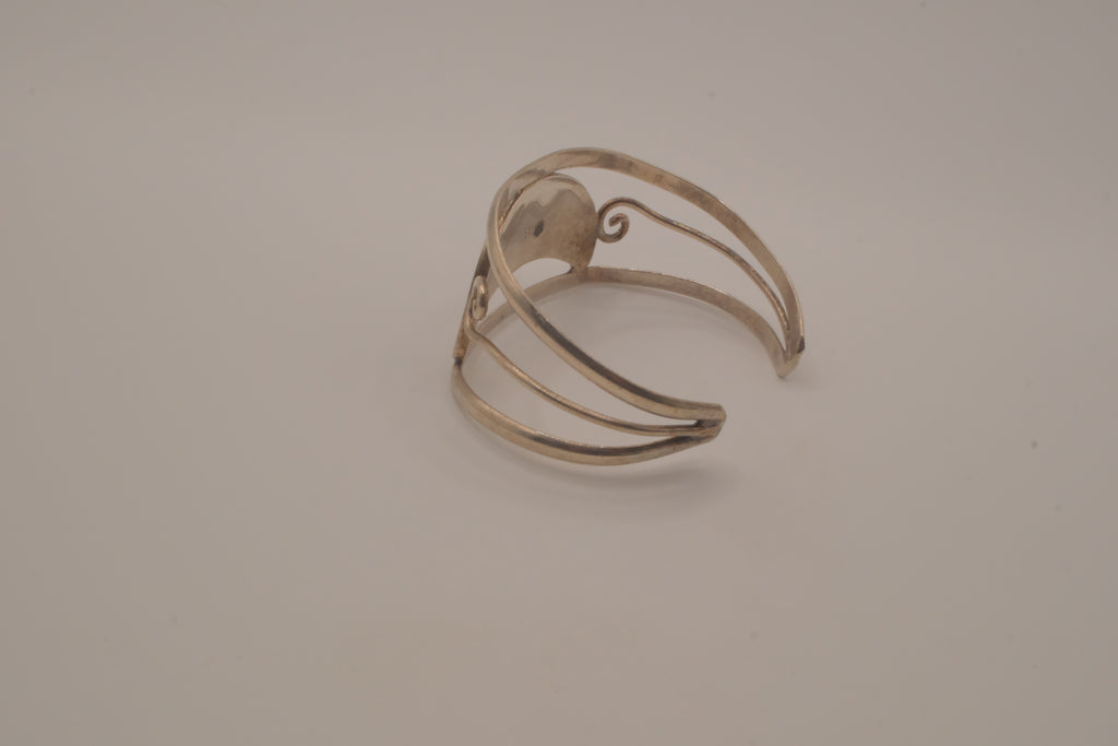 Vintage Mexican Alpaca silver Abalone crescent cuff bracelet