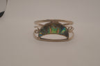 Vintage Mexican Alpaca silver Abalone crescent cuff bracelet