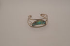 Vintage Mexican Alpaca silver Abalone crescent cuff bracelet
