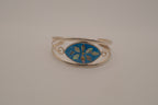 Vintage Mexican Alpaca silver Blue flower cuff bracelet