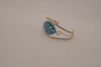 Vintage Mexican Alpaca silver Blue flower cuff bracelet