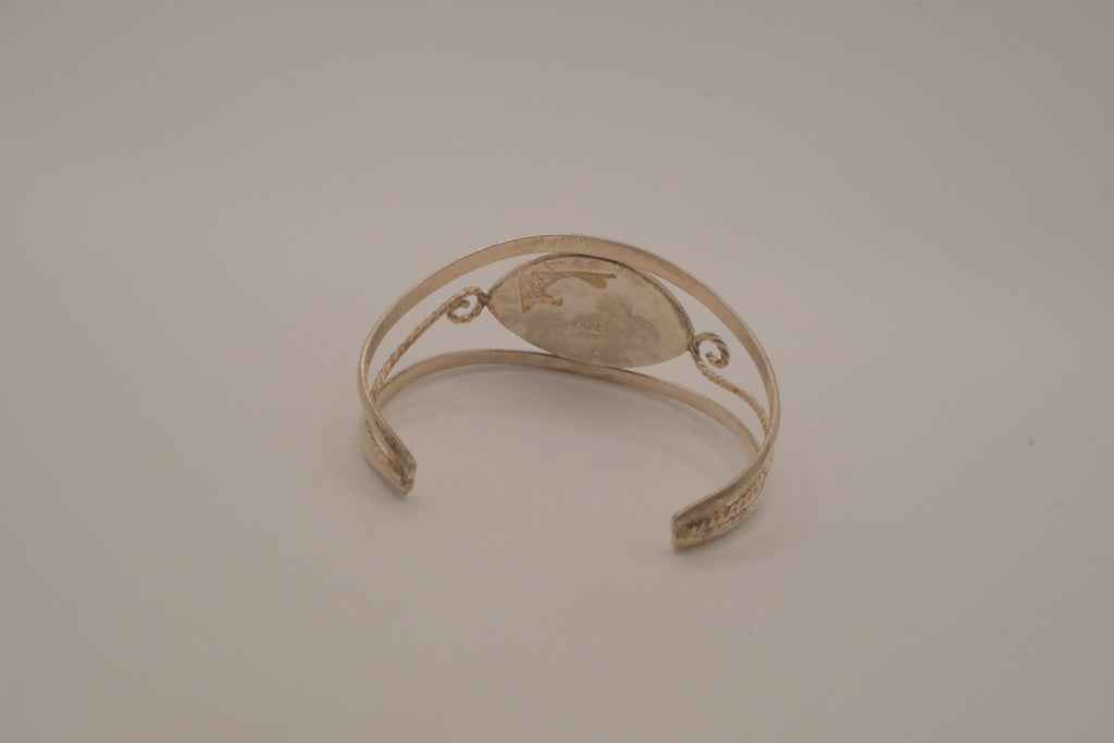 Vintage Mexican Alpaca silver Blue flower cuff bracelet