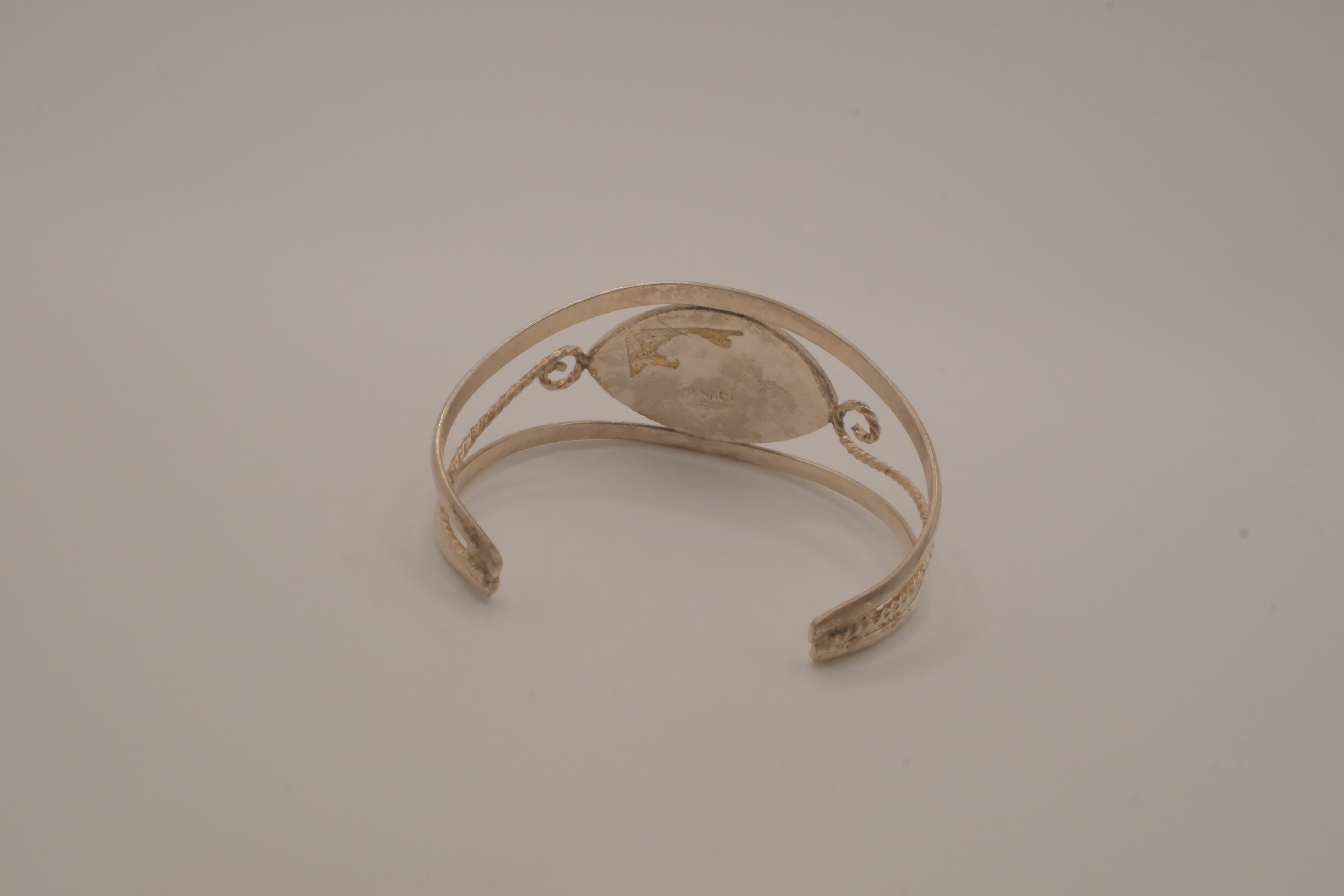 Vintage Mexican Alpaca silver Blue flower cuff bracelet