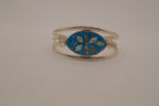 Vintage Mexican Alpaca silver Blue flower cuff bracelet